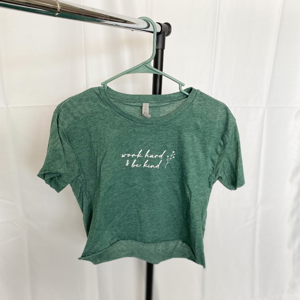 work hard & be kind l raw hem tee